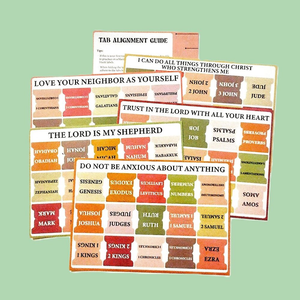 Laminated Bible Tabs ~ Large Print ~ Modern Earth-Tone Colors ~ Placement Guide